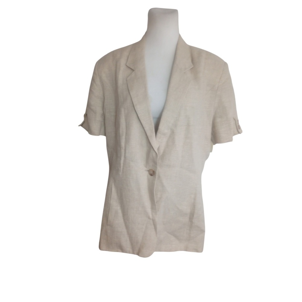HARVE BENARD 100% Linen Blazer Jacket Women's 16 Short Sleeve  Cream Button